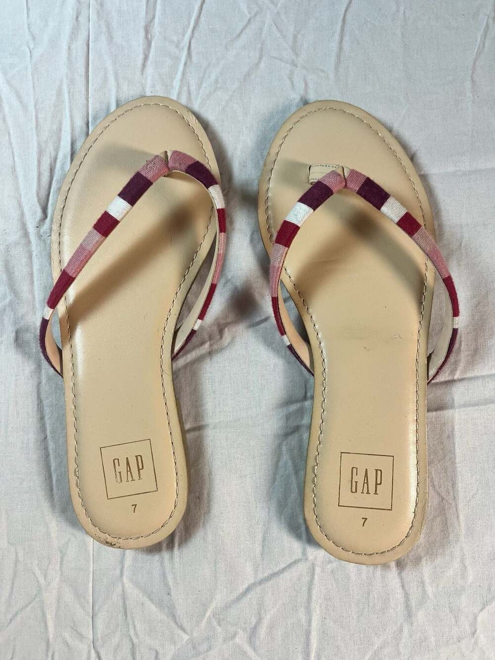 Gap Women's Striped Fabric and Faux Leather Flip Flop Sandals Pink/White Size 7